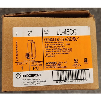 Bridgeport LL-46CG 2 in Conduit Body Aluminum Cover Neoprene Gasket Kit Open Box