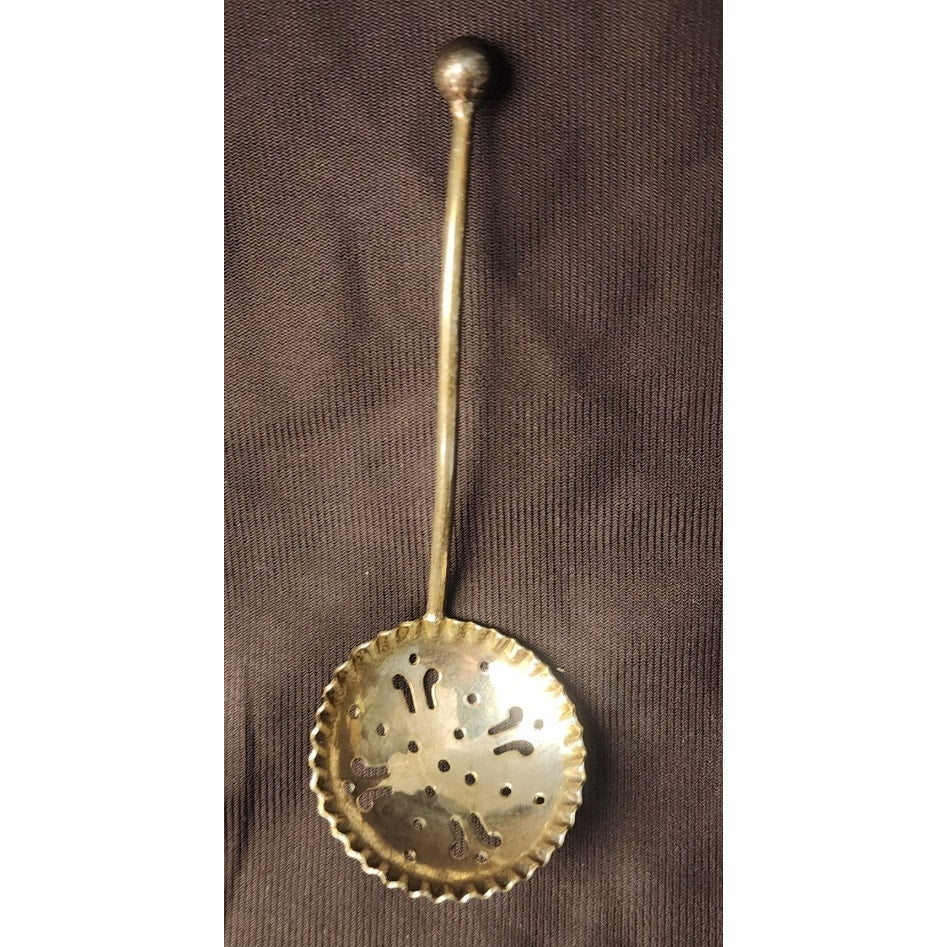 Antique Brass Tea Strainer Sifter Pierced Star Pattern Turn of Century Patina