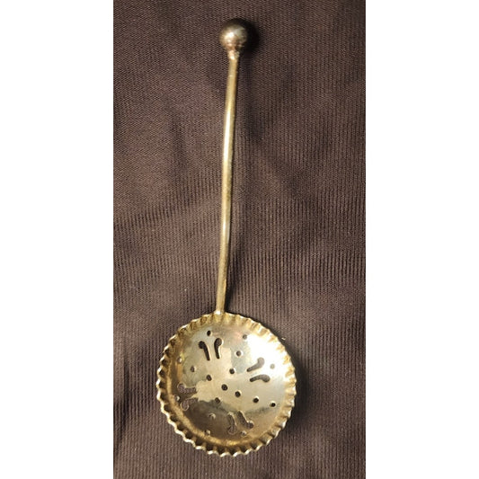 Antique Brass Tea Strainer Sifter Pierced Star Pattern Turn of Century Patina