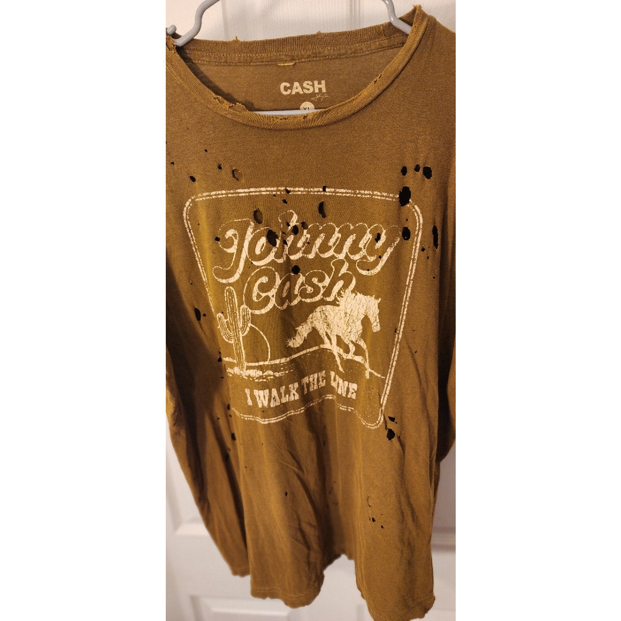 Johnny Cash I Walk the Line Tee XL Brown Distressed Graphic Shirt