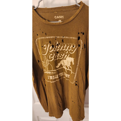 Johnny Cash I Walk the Line Tee XL Brown Distressed Graphic Shirt