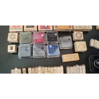 Rubber Stamp Lot,1 full alphabet, many other stamps. large, med, small - Ink too