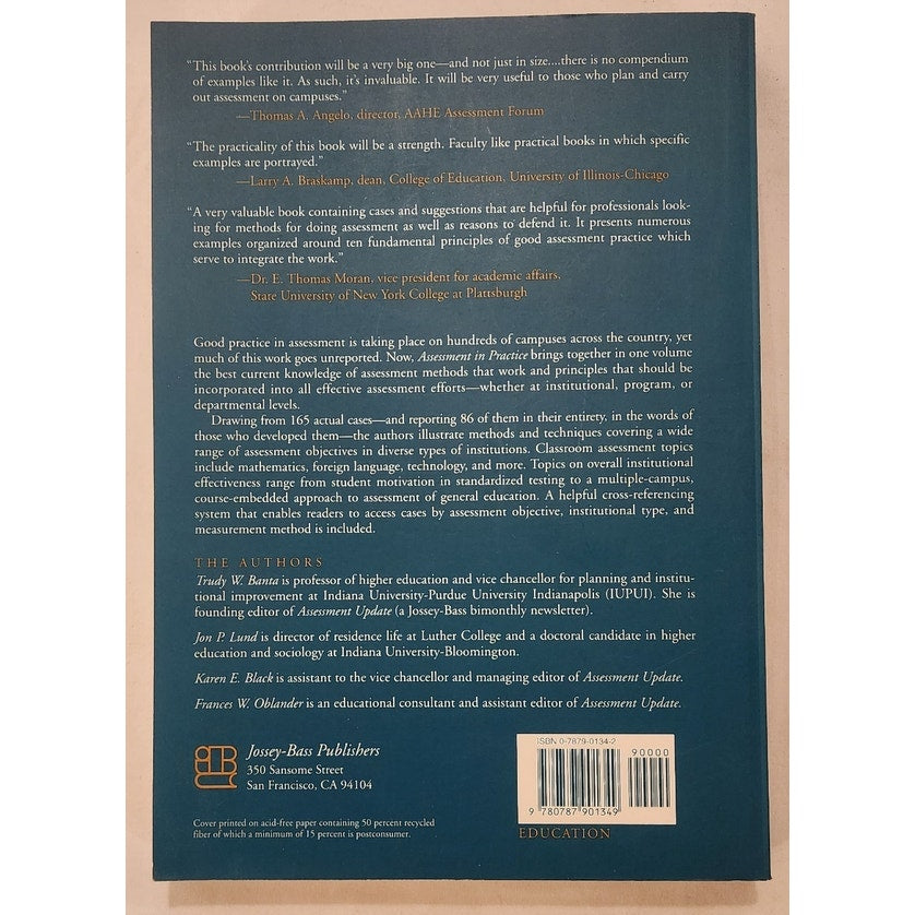 Assessment in Practice: Putting Principles to Work on College Campuses - Banta