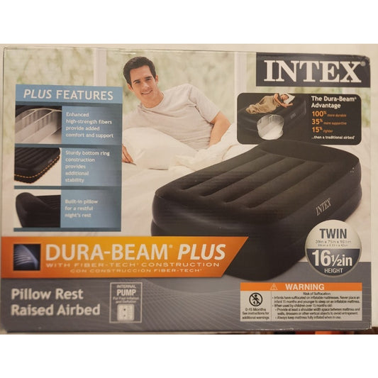 INTEX - Dura-Beam Series - Pillow Raised - Airbed - Internal Pump - TWIN - Black