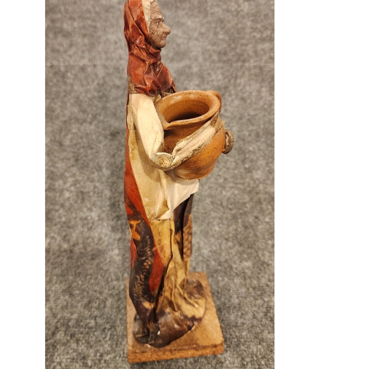 Vintage Handmade Mexican Folk Art Paper Mache Woman Pottery Jug Figurine 12.5"