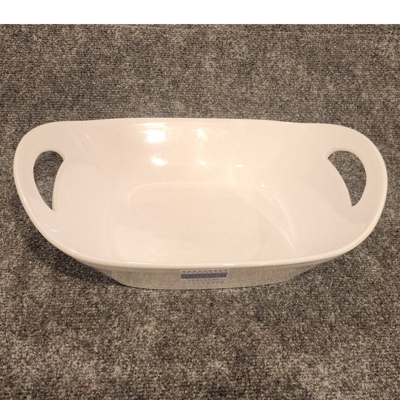 Vintage Made in Portugal White Ceramic Oval Deep Serving Bowl Handles P Home