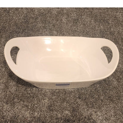 Vintage Made in Portugal White Ceramic Oval Deep Serving Bowl Handles P Home