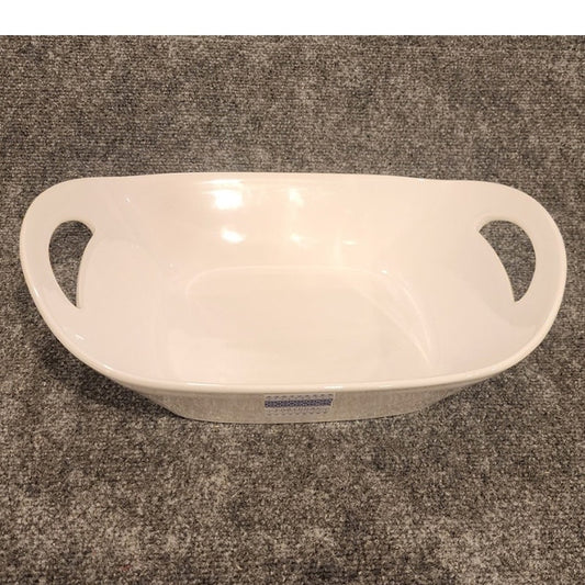 Vintage Made in Portugal White Ceramic Oval Deep Serving Bowl Handles P Home