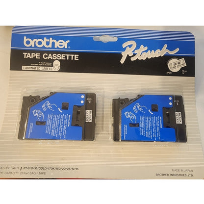 Brother P-Touch Tape Cassette 2 Pack Laminated Black On White 1/2 in New Sealed