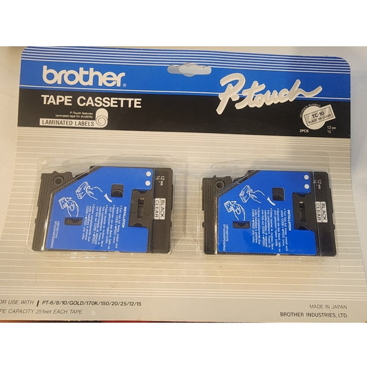 Brother P-Touch Tape Cassette 2 Pack Laminated Black On White 1/2 in New Sealed