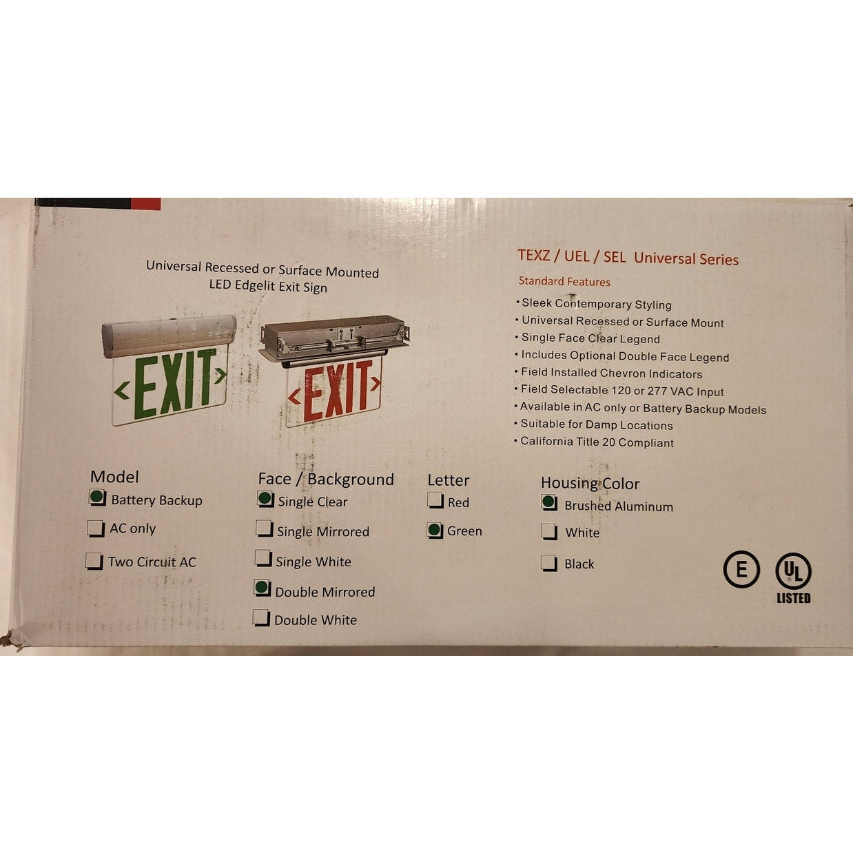 New LED Edgelit Exit Sign – Universal Recessed/Surface Mount – Red/Green