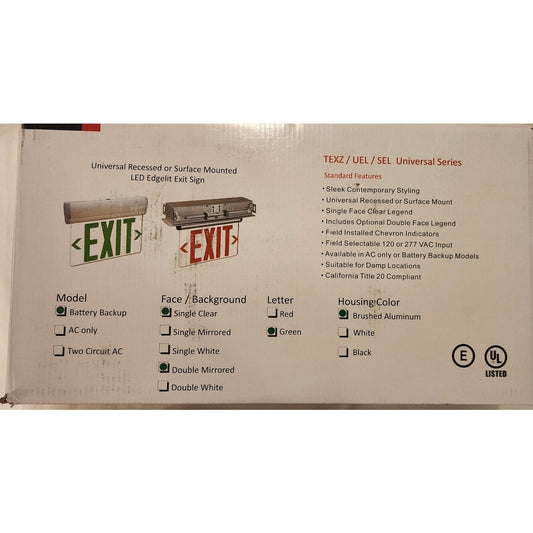 New LED Edgelit Exit Sign – Universal Recessed/Surface Mount – Red/Green