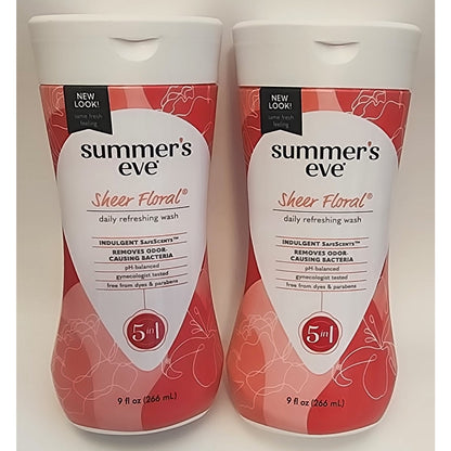 Lot of 2 - Summer's Eve Daily Refreshing Wash -Sheer Floral - 9 fl oz each - New