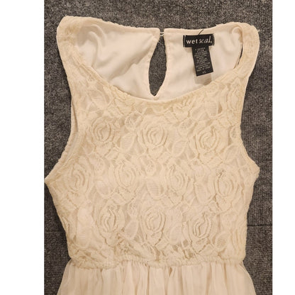 Wet Seal Womens XS White Crochet Lace Sleeveless Mini Dress Lined JD1088C40WS