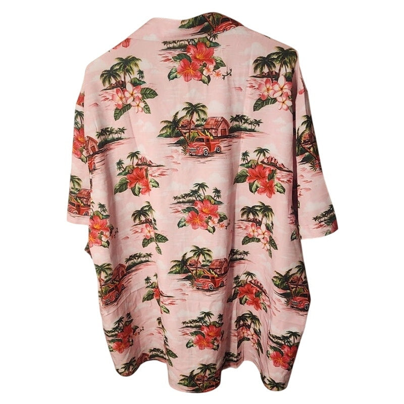 Shelucki Mens Hawaiian Shirt 3XL Big Tall Pink Tropical Red Vintage Truck