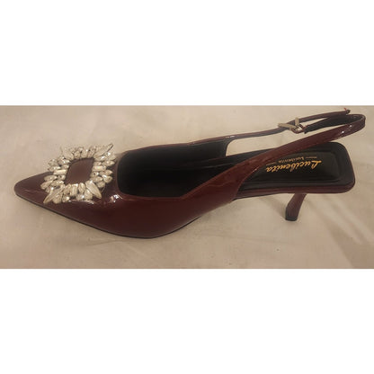 Lucibenita Burgundy Jeweled Slingback Heels Size 9.5 Dress Shoes NWT Boxed