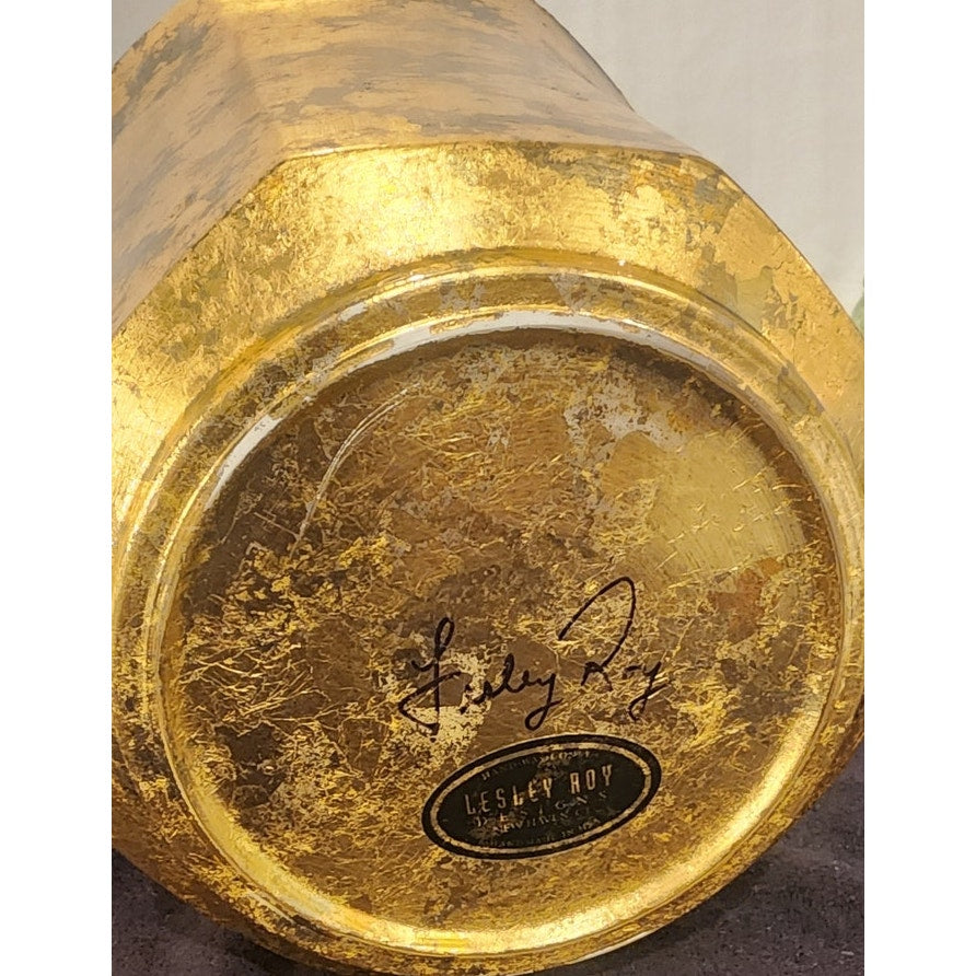 Leslie Roy Designs Gold Leaf Bowl Handmade Italy – Signed – 9" Handles – Heavy