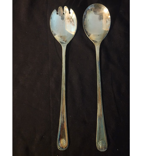 Vintage Sheffield England Silverplate Salad Serving Set Spoon & Fork 9.5"