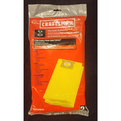 CRAFTSMAN High‑Efficiency Vacuum Bags 10–14 Gal – Dust Collection