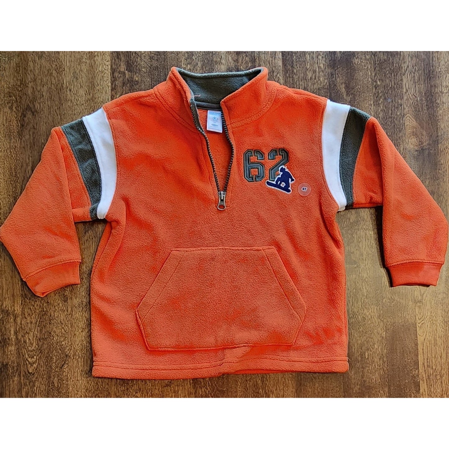 OLD NAVY Fleece Pullover Sweatshirt w/Zipper & Pockets -Orange -62, snowboard 4T