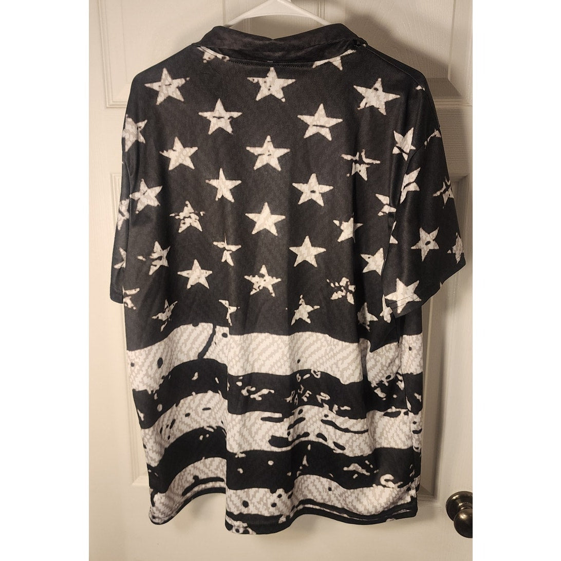 Mens American Flag Short Sleeve Button Down Shirt Black White Rave 21 Size 2XL