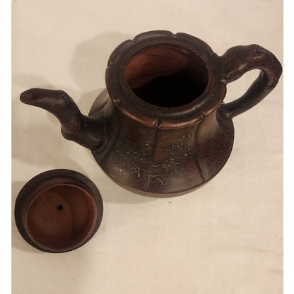 Vintage Yixing‑Style Clay Teapot – Dual Marks – Hand‑Carved – 6"