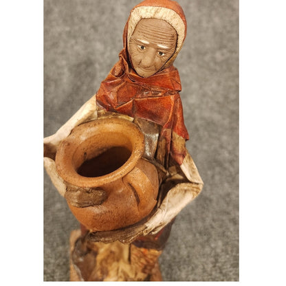 Vintage Handmade Mexican Folk Art Paper Mache Woman Pottery Jug Figurine 12.5"