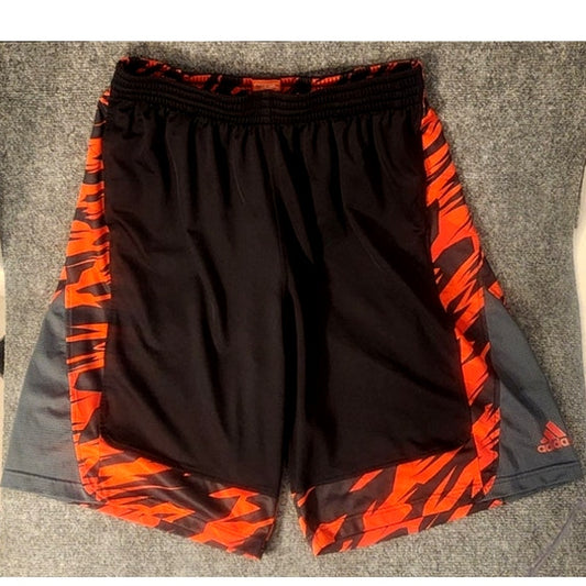Adidas Mens XL Black Red Flame Basketball Shorts Climalite Athletic Gym Pockets