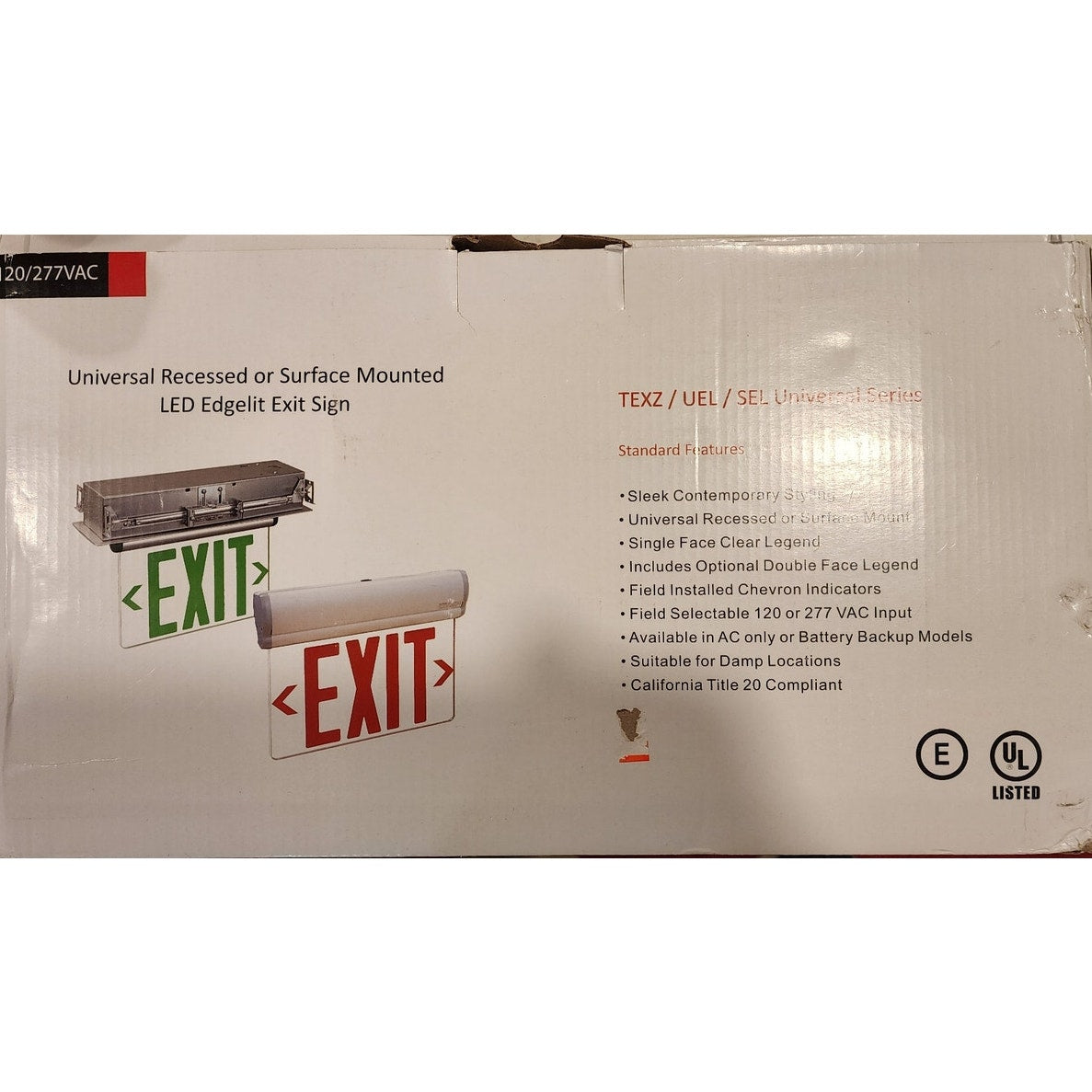 New LED Edgelit Exit Sign – Universal Recessed/Surface Mount – Red/Green