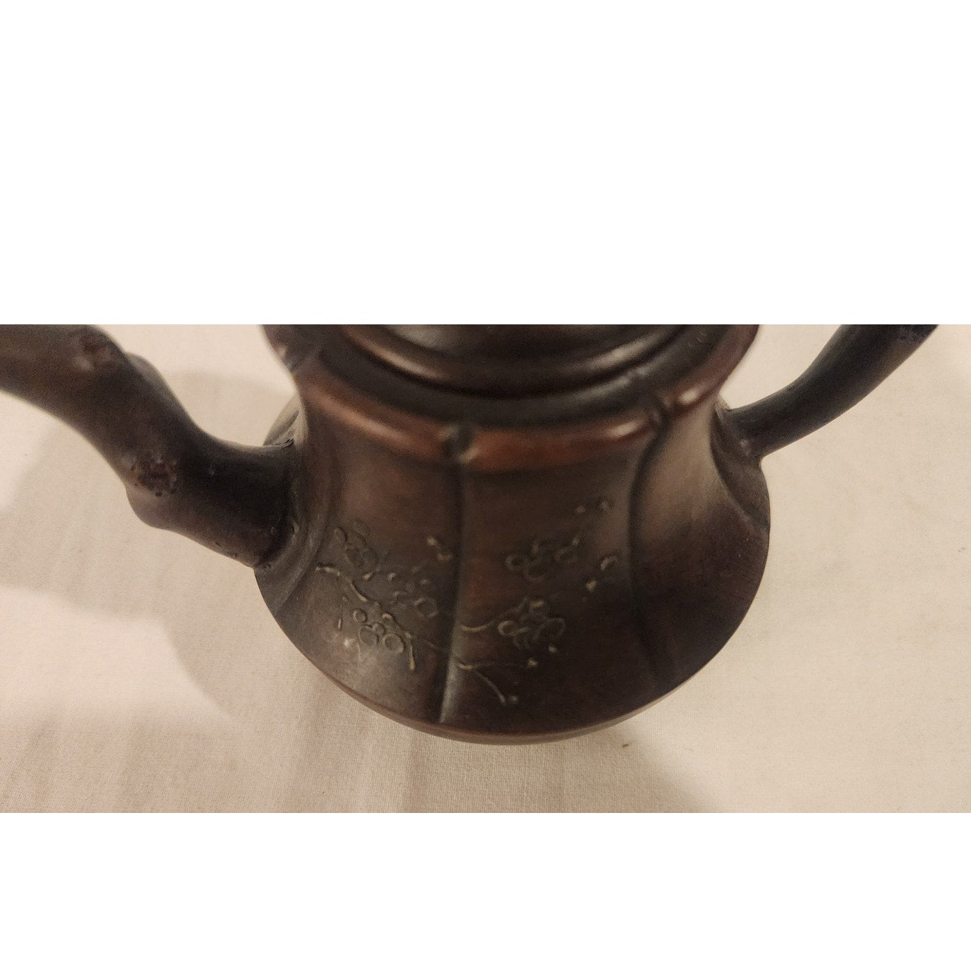 Vintage Yixing‑Style Clay Teapot – Dual Marks – Hand‑Carved – 6"