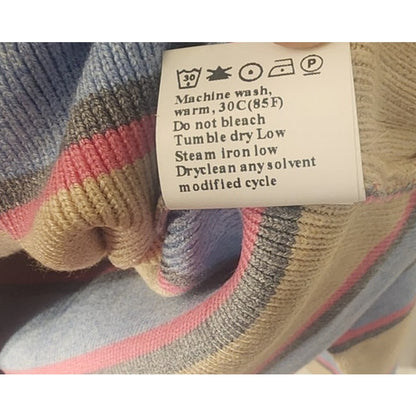 Evaless Women’s Striped Knit Sweater V‑Neck Apricot Multicolor Size L NWT