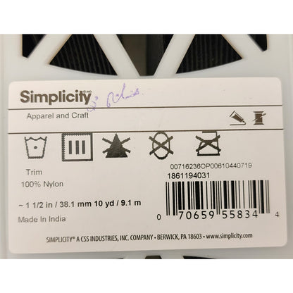 Simplicity - Black 1" Nylon Trim - Black Felt - 186 1194-031 - New