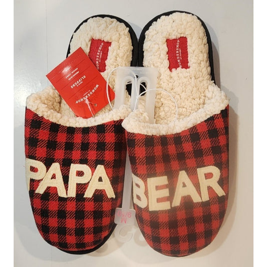 Wondershop - Men's - Papa Bear Slippers - Medium Size 9/10 - Buffalo Plaid