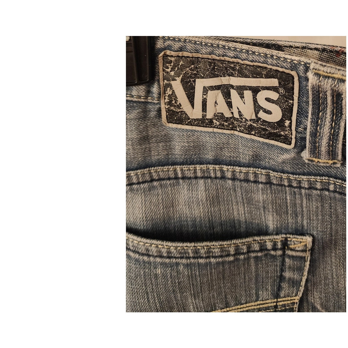 Vans Men’s Jeans 38 Distressed Blue Denim Skate Style Raw Hem