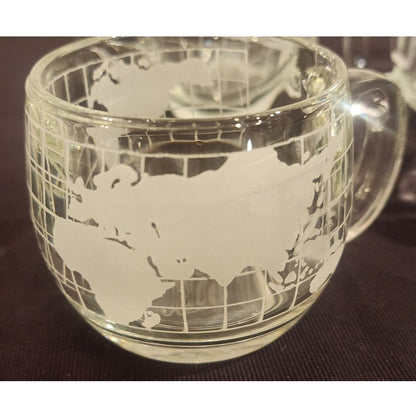 Nestlé World Map Glass Mugs – Set of 4 – Vintage Globe Etched Cups