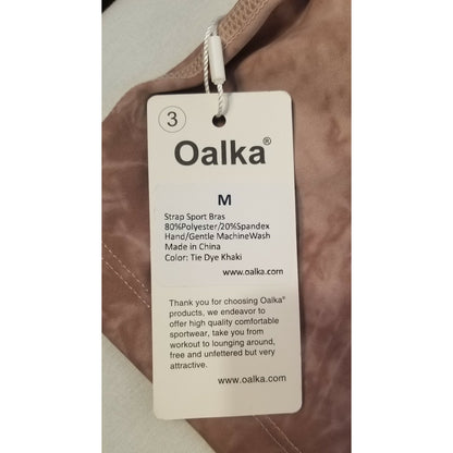 Oalka Women's Strap Sport Pads Bra, Fitness Active Tank - Tie Dye Khaki - MED
