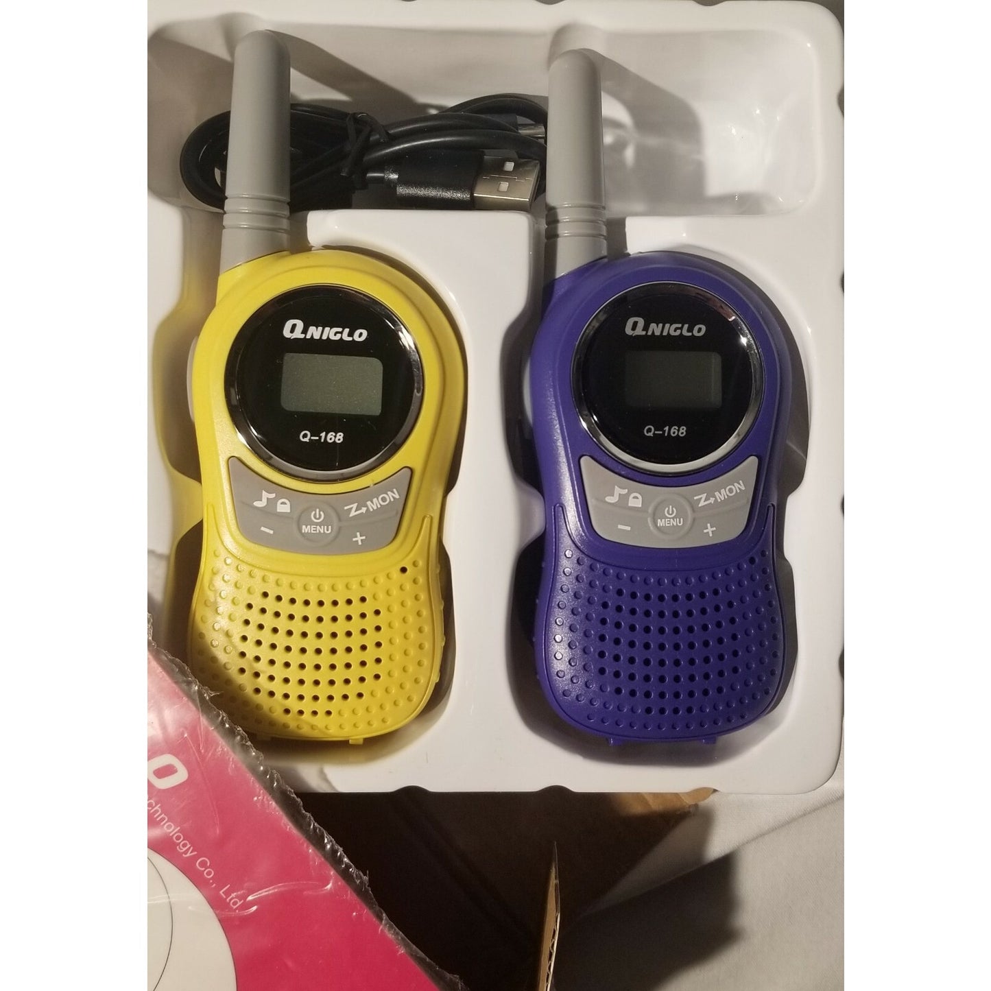 Qniglo Kids - FRS Walkie Talkies - 22 Channel - Ages 3+ - One Blue/One Yellow
