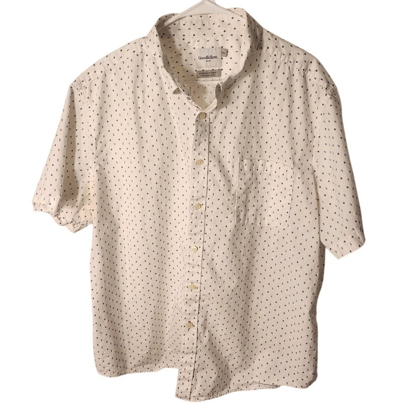 Goodfellow Co Mens XXL Short Sleeve Button Shirt White Geometric Micro Print