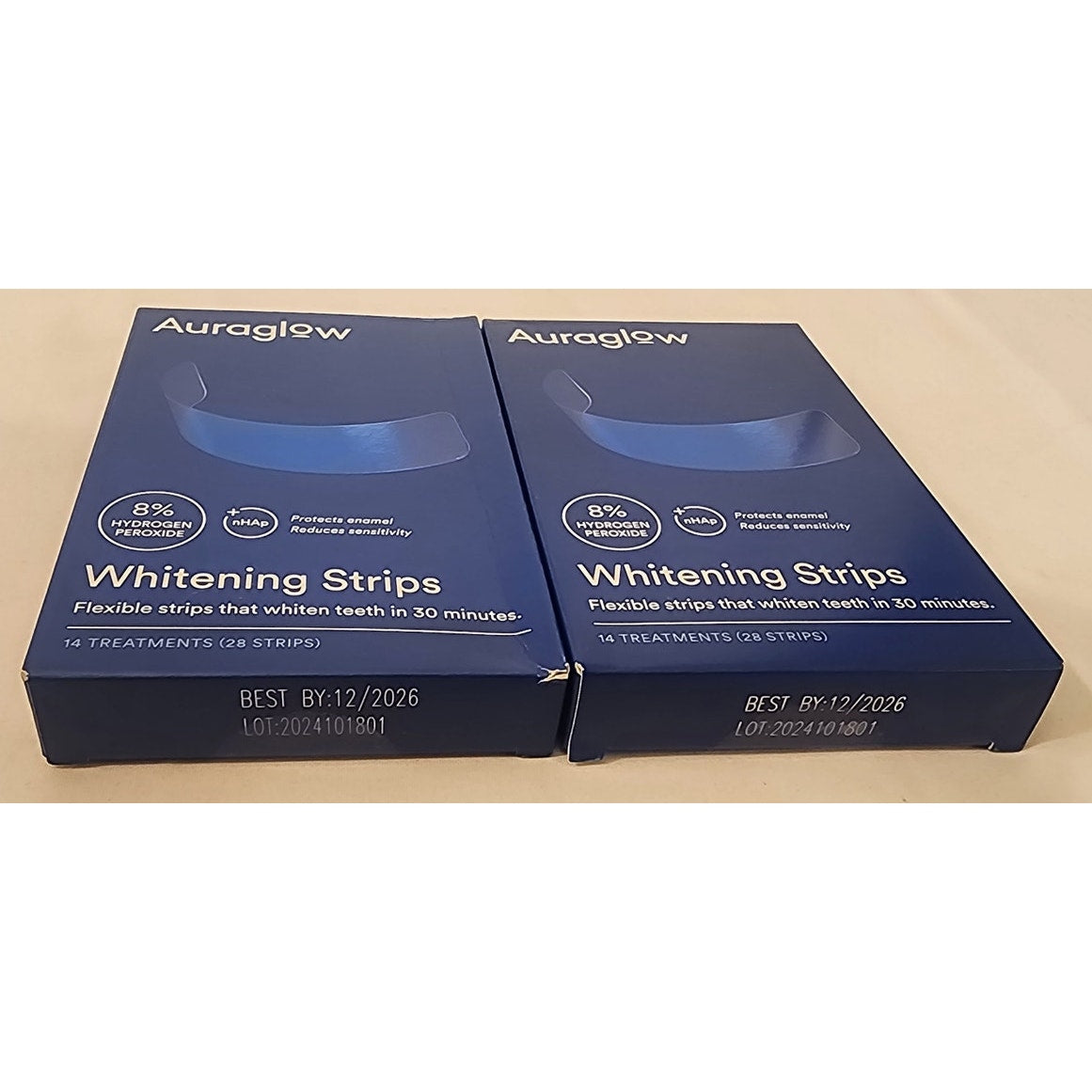 Auraglow Whitening Strips 2‑Pack – 14 Treatments Each – 8% HP – NEW