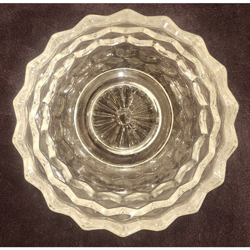 Homco USA Crystal Bowl – 5¼" Scalloped Rim Hex Pattern – Vintage Pressed Glass