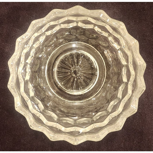 Homco USA Crystal Bowl – 5¼" Scalloped Rim Hex Pattern – Vintage Pressed Glass