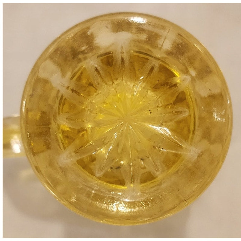 Yellow Pressed Glass Creamer Diamond Pattern –Vintage Small Pitcher - 3.75" Tall
