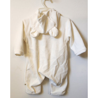 Faded Glory - Ivory Fleece Sleeper & hood w/ears. So cute! 6-9 mo. Horse Emblem