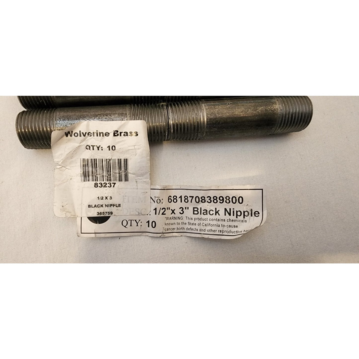 (10-Pk) Wolverine Brass - Iron Nipple Black - 1/2" x 3" - 83237