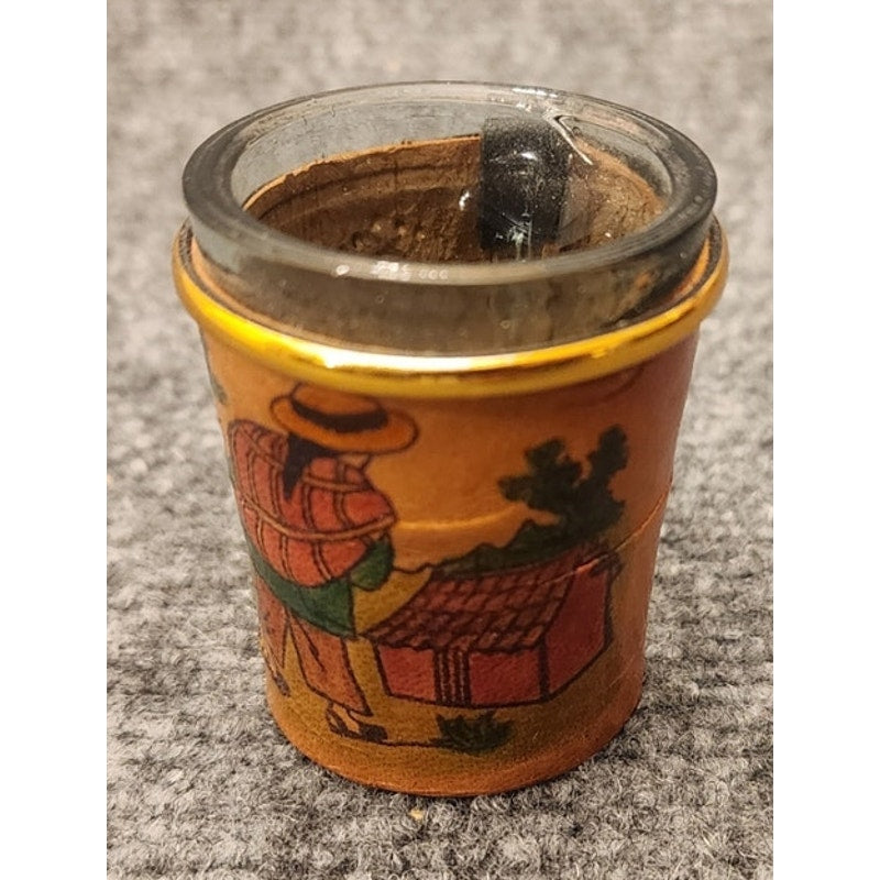 Vintage Leather Wrapped Shot Glass Ecuador Souvenir Barware