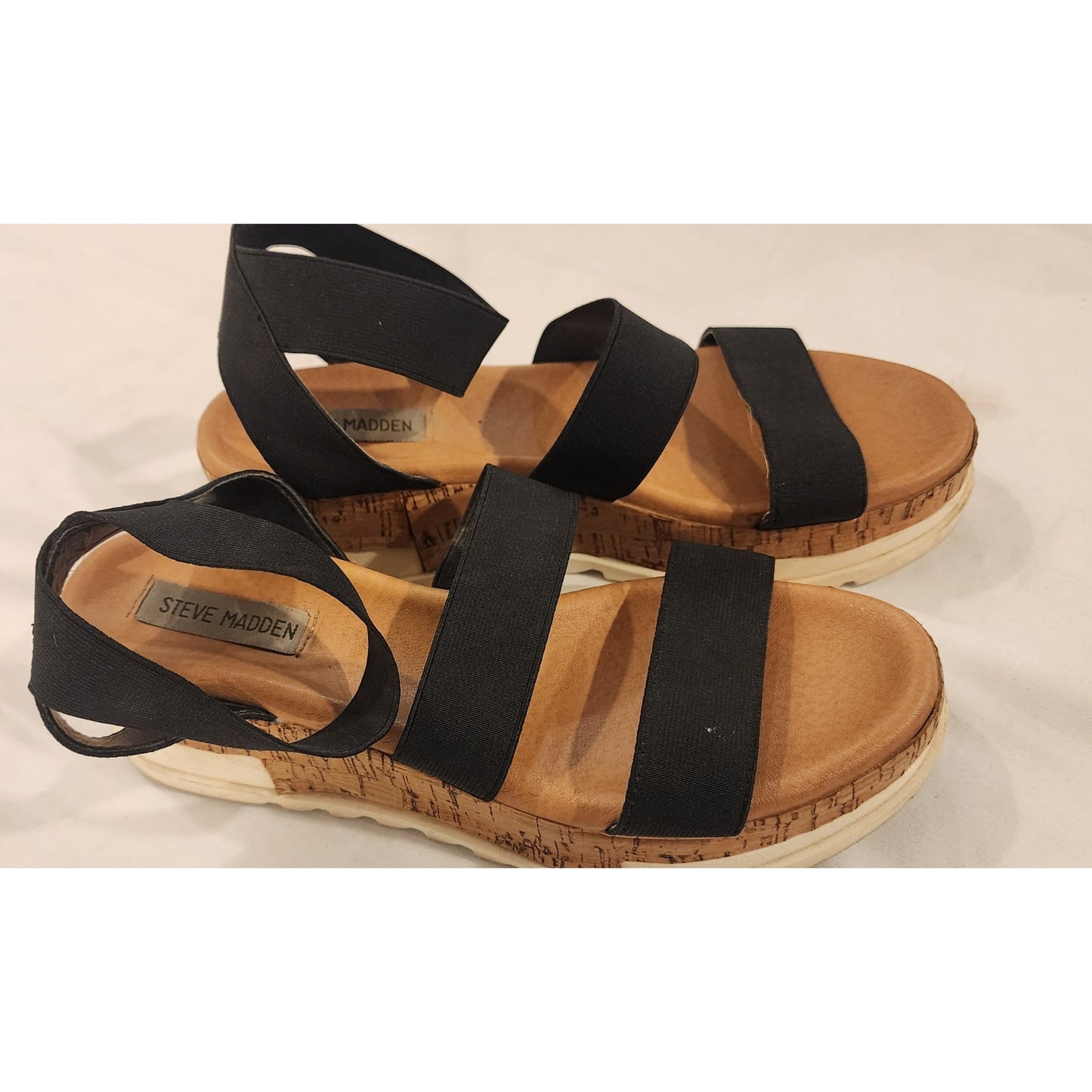 Steve Madden Bandi Black Elastic Platform Sandals Women's Size 8.5 M