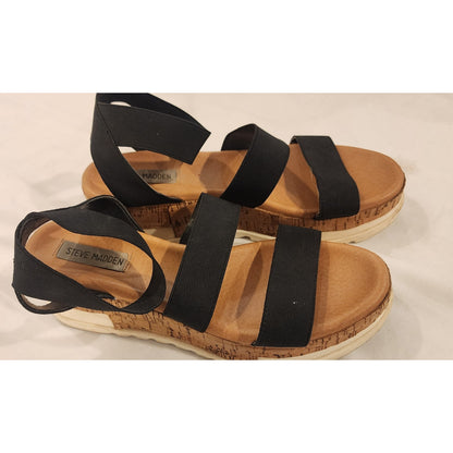 Steve Madden Bandi Black Elastic Platform Sandals Women's Size 8.5 M