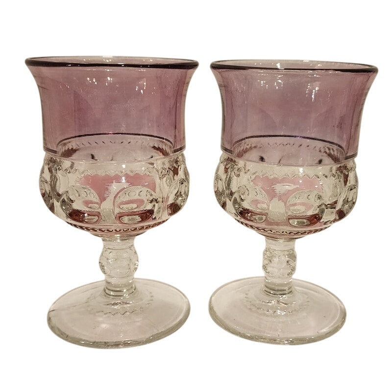 Vintage Indiana Glass Kings Crown Cranberry Flash Thumbprint Goblets Set of 2