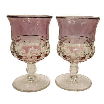 Vintage Indiana Glass Kings Crown Cranberry Flash Thumbprint Goblets Set of 2