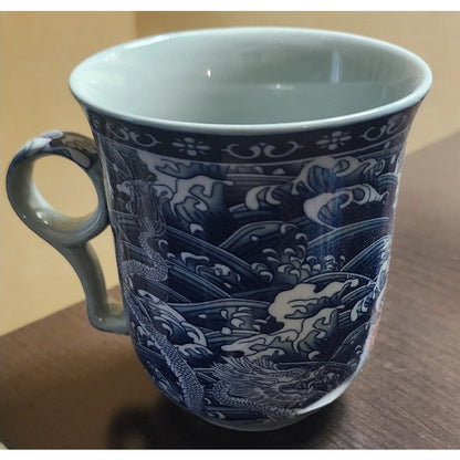 Chinese Blue & White Porcelain Dragon Tea Mug with Lid & Infuser - New In Box